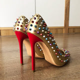 Rivets Spikes Women Sexy Pointed Toe red Stiletto Pumps 11+ - Divine Diva Beauty