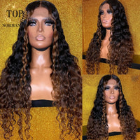 Highlight Colored Lace Front Wigs Remy Indian Human Hair Ombre Brown Color Nature Wave Wig Pre Plucked