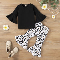 Baby Girl Clothes Tops Leopard Print Bell-bottomed Pnts bby