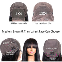 Straight Lace Front Wig With Bangs Fringe Straight Human Hair Wigs With Bangs Brazilian Bang Wig Human Hair Frontal - Divine Diva Beauty