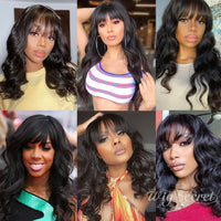 Long Human Hair Wigs With Bangs Brazilian Body Wave Wig Full Machine Made Wig With Bang Brazilian Remy Human Hair