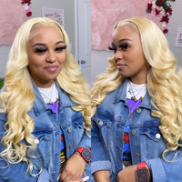 613 Honey Blonde 13x4 HD Transparent Lace Frontal Human Hair Wigs Pre Plucked 180% Brazilian Body Wave Lace Front Wig - Divine Diva Beauty