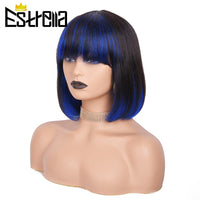 Mix Color Short Bob Wig Human Hair Wigs 1B/ Red 1B/Purple 1b/27 Straight 100% Human Hair Wig With Bang Machine Made Wigs - Divine Diva Beauty