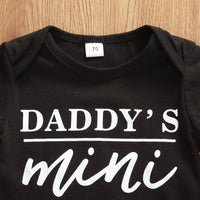 Daddy Mini Letter Print ONESIE +Snake Skin Print BOTTOMS + Bow 3Pcs Outfits BBY
