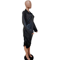 Plus Size avail Dress Zipper Sexy Black Dress Clubwear Stretchy Leather Long Sleeve Midi Dress Bodycon