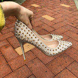 Golden Glitter Spikes Pointy Toe High Heel pumps - Divine Diva Beauty