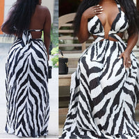 Plus size avail backless zebra print maxi dress