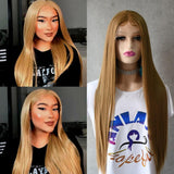 New ash blonde Lace Front Wig Long Natural Soft  Straight Pink /Red /Orange  Wigs Synthetic Preplucked Hairline