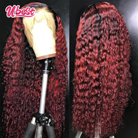 99J Kinky Curly Lace Front Wig Brazilian Virgin 100% Human Hair Transparent Curly Human Hair Wigs