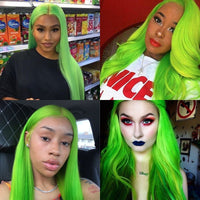 Lace Wigs Long Straight Hair  Lime Green Color Wigs  Women Synthetic Lace Wigs with Natural Hairline