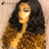 Human Hair Brazilian Remy Human Hair Wig Ombre Color Deep Wave Lace Front Wigs Pre Plucked Hairline