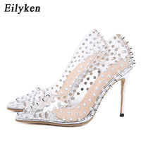 Silver Sexy Rivet PVC Transparent Women Pumps Fashion Pointed Toe Shoes