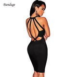 Party Women Dress Bandage Black Sexy Empire Hollow Out V-Neck