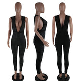 Sexy Deep V-neck Bodycon Jumpsuit for Women Rompers Rhinestone bodysuit