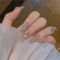 24pcs Rhinestone Design Fake Nails Shiny Bridal Women Lady party nail DIy Decorations Press On nail Tips False Nail Patch