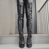 Thigh High Boots Side Zip Faux Leather Pointed Toe Slim Heels Over Knee Boots Shoes 11+