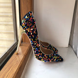 Blue Bling Sequins High Heels Pointed Toe Slip On Stiletto Chic Pumps shoe