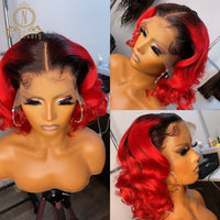 Ombre Red Color Wig Loose Wave HD Transparent Lace Human Hair Wigs 13x4 Lace Frontal Wig Front Lace