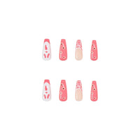 24pcs/Box Pink Ghost Ballerina False Nails with Design French Coffin Fake Nails Press On Nails Detachable Manicure Nail Tips