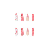 24pcs/Box Pink Ghost Ballerina False Nails with Design French Coffin Fake Nails Press On Nails Detachable Manicure Nail Tips