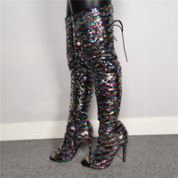 Stylish Bling Sequins Colorful Thigh High Boots 11+