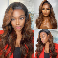 Ombre Brown Lace Front Wigs Body Wave Human Hair Ombre 1B/30 Brown Lace Front Human Hair Wig Wavy 180% Pre Pluck Remy Hair Wigs
