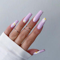 24pcs Long Coffin False Nails Wearable Ballerina Fake Nails Orange gradient gold foil nails Full Cover Nail Tips Press On Nails