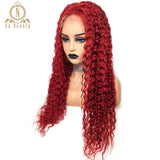 Red Color T Part Lace Human Hair Wig Remy Brazilian Curly Hair Ombre 13X1 Lace  Wig Pre Plucked