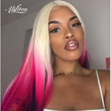 Pink 613 Ombre Lace Front Wig Colored Human Hair Pre-Plucked Transparent Straight Human Hair Wig - Divine Diva Beauty
