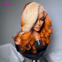 Orange highlight 613 Colored Body Wave Wigs Pre Plucked Transparent Lace Brazilian Human Hair Wigs Remy Body Wig