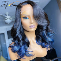 Blue Ombre Color Indian Hair 13x6 Lace Front Wig Natural Hairline Loose Wave Remy Hair 13x4 Lace Front Human Hair Wig - Divine Diva Beauty