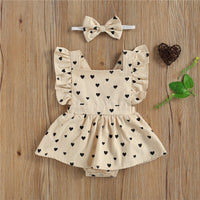 Newborn Infant Princess Girl Heart Print Ruffles Sleeve outfit bby