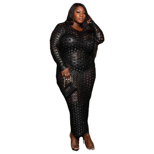 Plus Size avail Black Hole Perspective Long Sleeve O Neck Dress