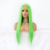 Lace Wigs Long Straight Hair  Lime Green Color Wigs  Women Synthetic Lace Wigs with Natural Hairline