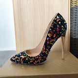 Blue Bling Sequins Women Sexy Extremely High Heels Pointed Toe Slip On Stiletto Chic Pumps - Divine Diva Beauty