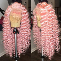 Hot Pink highlight Wig Colored Kinky Curly Lace Front Wig Synthetic Hair Heat Resistant