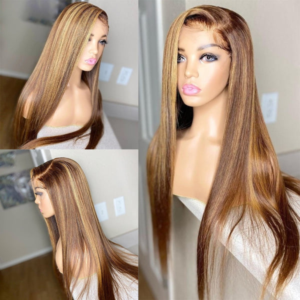 Highlight Lace Front Human Hair Wigs 13x4 Lace Front Wig Blonde Brown Lace Closure Wig Straight Brazilian Pre Plucked