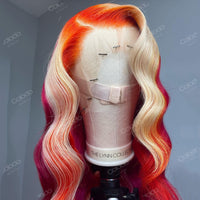 ****SALE****13x4 Lace Front Wig Ombre Orange Body Wave Hot Pink Brazilian Remy Human Hair Glueless Wigs with Baby Hair Preplucked