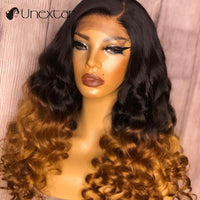 Human Hair Brazilian Remy Human Hair Wig Ombre Color Deep Wave Lace Front Wigs Pre Plucked Hairline