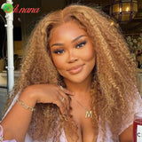 13x6 Honey Blonde Kinky Curly Lace Front Wigs Pre-Plucked 180% Density 13x4 Lace Frontal Wigs Highlight Wig Human Hair - Divine Diva Beauty