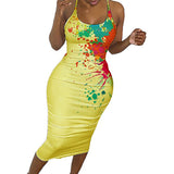 Fashion Print Color Halter Round Neck Dress