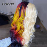 HALf Blonde Half Rainbow Ombre Lace Front Human Hair Wigs  Pre Plucked Brazilian Remy Transparent Lace Wigs