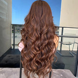 Glueless Full Lace Free Part Brown Wavy Human Hair Wigs Swiss Lace Brazilian Remy Human Hair Lace Wigs