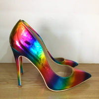 Artsy Glossy Colorful Print Women Pointed Toe 3 inch High Heels pumps 11+