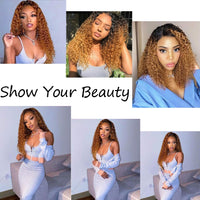 Afro Kinky Curly Synthetic Wigs T Part Lace Front Wig Ombre highlight Blond Heat Resistant Fiber