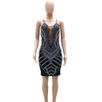 Luxury Rhinestone  Sheer Feather Party Dress
