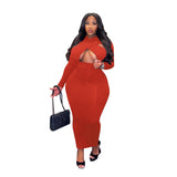 Plus Size avail Maxi Dress Sexy Night Club Wear Curved Women Clothing Full Sleeve Outfit