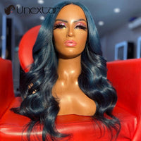 Dark Green 13X4 Front Lace Wig Wavy Lace Front Wig Brazil 180% Density human hair