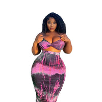 Plus Size avail two piece set tie dye Tube top and skirt