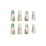 24Pcs Detachable Green Gold Wavy Lines False Nails French Long Ballerina Nail Press On False Nail Full Cover Nail Tips Manicure